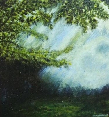 Painting titled "Forest in the fog" by Viktoria Palamarchuk, Original Artwork, Acrylic