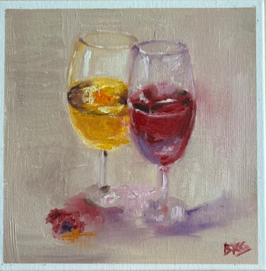 Malerei mit dem Titel "Wine in glasses" von Viktoria Sokolova, Original-Kunstwerk, Öl