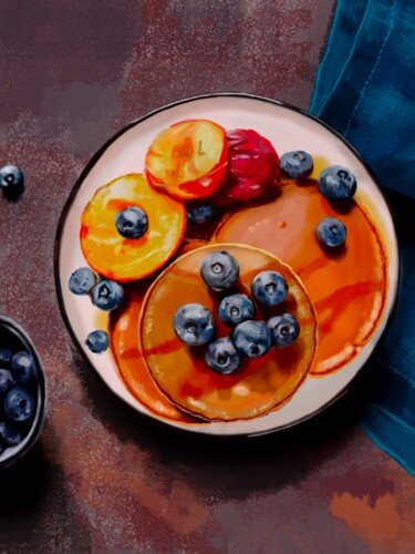 Digitale Kunst mit dem Titel "pancakes with berri…" von Viktoria Sokolova, Original-Kunstwerk, Digitale Malerei