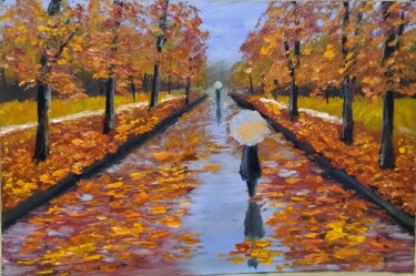 Peinture intitulée "осенний дождь" par Viktoriia Toropova, Œuvre d'art originale, Huile
