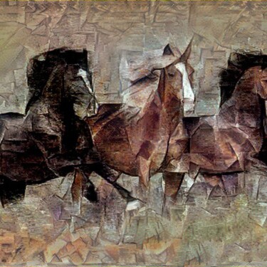 Grafika cyfrowa / sztuka generowana cyfrowo zatytułowany „a trio of horses” autorstwa Viktoriay Bozhko, Oryginalna praca, Ma…