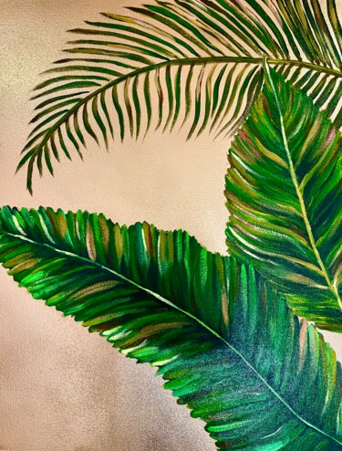 Картина под названием "Тропические Листья" - Viktoriia Balandina, Подлинное произведение искусства, Акрил Установлен на Дере…