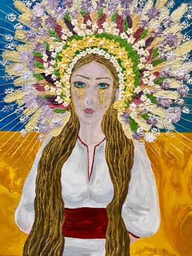 Malarstwo zatytułowany „Cry of Ukraine” autorstwa Viktoriia Balandina, Oryginalna praca, Akryl Zamontowany na Drewniana rama…
