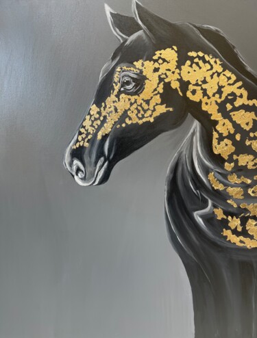 Pintura titulada "Black horse" por Viktoriia Balandina, Obra de arte original, Acrílico Montado en Bastidor de camilla de ma…