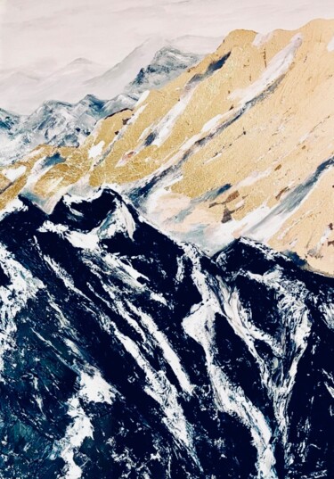 Malarstwo zatytułowany „Golden Peak” autorstwa Viktoriia Balandina, Oryginalna praca, Akryl Zamontowany na Drewniana rama no…