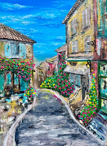 Painting titled "Somewhere on Medite…" by Viktoriia Balandina, Original Artwork, Acrylic Mounted on Wood Stretcher frame