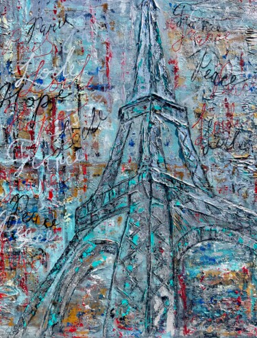 Ζωγραφική με τίτλο "Paris Lights" από Viktoriia Balandina, Αυθεντικά έργα τέχνης, Ακρυλικό Τοποθετήθηκε στο Ξύλινο φορείο σκ…