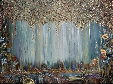 Schilderij getiteld "Secret Forest" door Viktoriia Balandina, Origineel Kunstwerk, Acryl Gemonteerd op Frame voor houten bra…