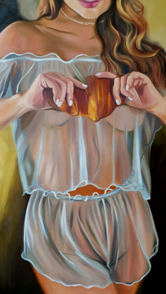 Картина под названием "Леди с круассаном" - Виктория Бурдейко, Подлинное произведение искусства, Масло Установлен на artwork…