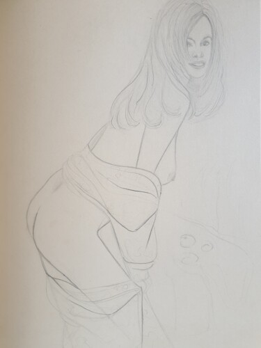 「Набросок девушки с…」というタイトルの描画 Виктория Бурдейкоによって, オリジナルのアートワーク, 鉛筆