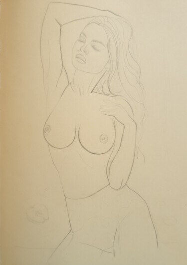 Рисунок под названием "Набросок девушки в…" - Виктория Бурдейко, Подлинное произведение искусства, Карандаш