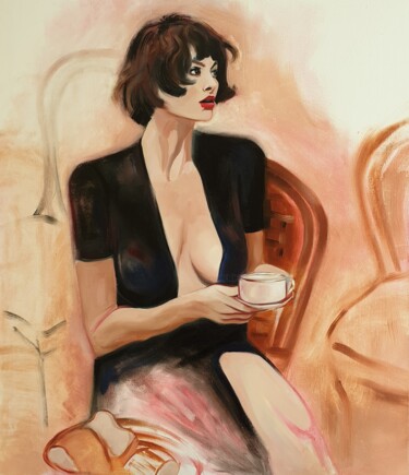 Painting titled "Пойти пить кофе и в…" by Viktoriia Burdeiko, Original Artwork, Oil Mounted on Other rigid panel