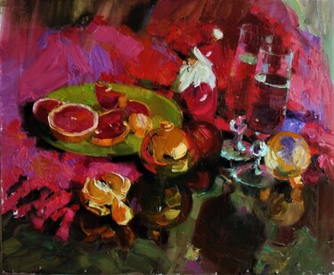 Painting titled "New Year's still li…" by Viktoriia Chaus, Original Artwork, Oil