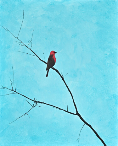 Painting titled "Blue and bird" by Viktoriia Gladkova, Original Artwork, Acrylic