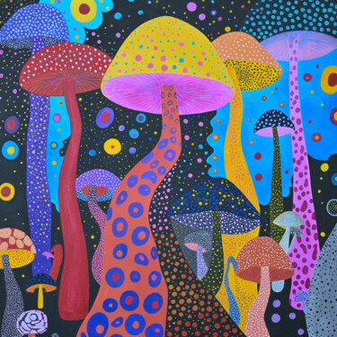 Schilderij getiteld "Psychedelic mushroo…" door Viktoriia Gladkova, Origineel Kunstwerk, Acryl