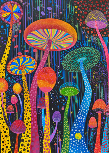 Schilderij getiteld "Psychedelic Mushroo…" door Viktoriia Gladkova, Origineel Kunstwerk, Acryl
