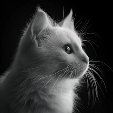 Digitale Kunst getiteld "White kitten" door Viktoriia Gladkova, Origineel Kunstwerk, AI gegenereerde afbeelding