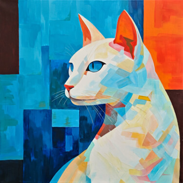 Malerei mit dem Titel "White Cat" von Viktoriia Gladkova, Original-Kunstwerk, Acryl