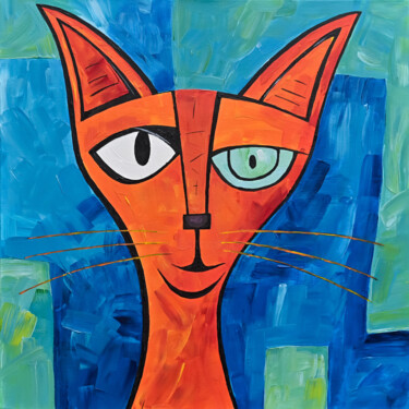 Painting titled "Orange Cat" by Viktoriia Gladkova, Original Artwork, Acrylic