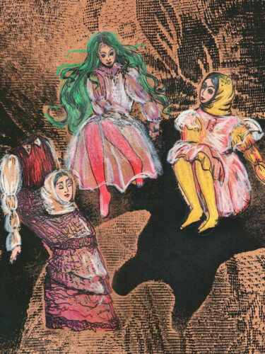 Schilderij getiteld ""Three Sisters" ori…" door Viktoriia Gunina, Origineel Kunstwerk, Potlood