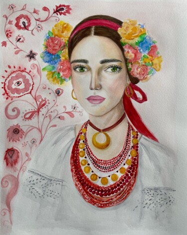 Malerei mit dem Titel "Ukrainian girl" von Viktoriia Kyrylenko, Original-Kunstwerk, Aquarell