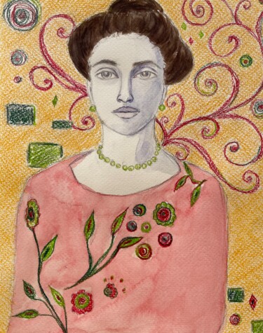 Painting titled "Woman with big eyes" by Viktoriia Kyrylenko, Original Artwork, Watercolor
