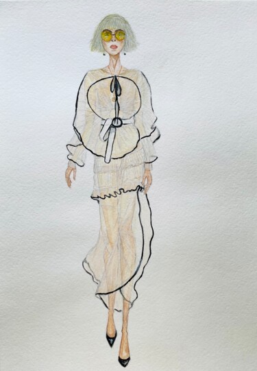 Картина под названием "Lady in white" - Viktoriia Kyrylenko, Подлинное произведение искусства, Акварель