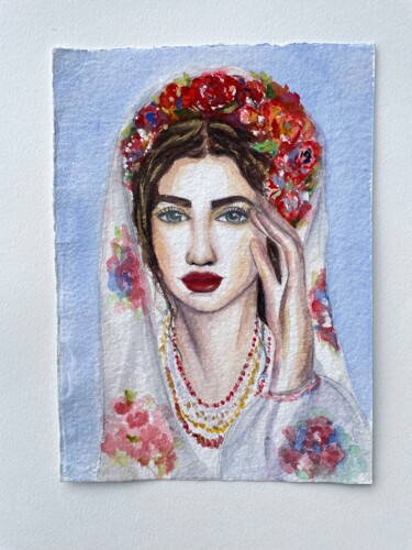Pintura intitulada "Ukranian bride" por Viktoriia Kyrylenko, Obras de arte originais, Aquarela
