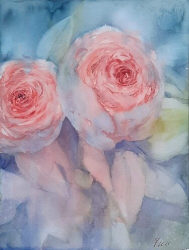 Картина под названием "Huntington Rose" - Viktoriia Lebedynska, Подлинное произведение искусства, Акварель