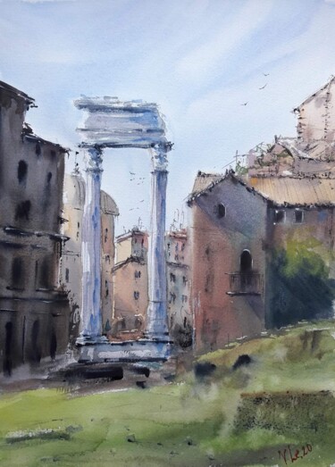 Картина под названием "A walk around Rome" - Viktoriia Lebedynska, Подлинное произведение искусства, Акварель