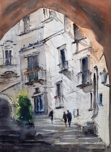 Painting titled "Sunny in Italy" by Viktoriia Lebedynska, Original Artwork, Watercolor