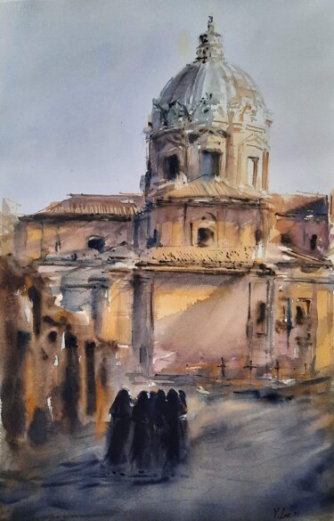 Painting titled "Evening Rome" by Viktoriia Lebedynska, Original Artwork, Watercolor