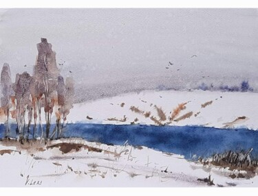 Painting titled "Snow melts" by Viktoriia Lebedynska, Original Artwork, Watercolor