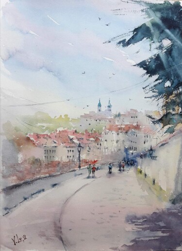 Painting titled "Walking around Prag…" by Viktoriia Lebedynska, Original Artwork, Watercolor