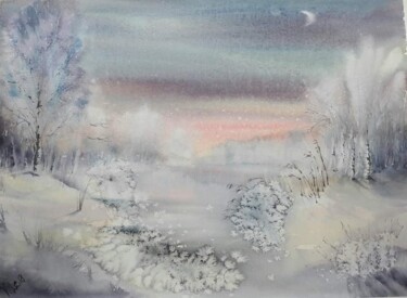 Peinture intitulée "Frosty evening" par Viktoriia Lebedynska, Œuvre d'art originale, Aquarelle