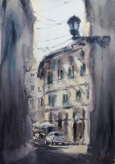 Peinture intitulée "Walking in Rome" par Viktoriia Lebedynska, Œuvre d'art originale, Aquarelle