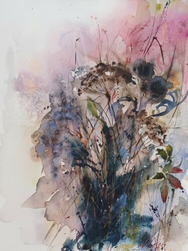 Pintura intitulada "November bouquet" por Viktoriia Lebedynska, Obras de arte originais, Aquarela
