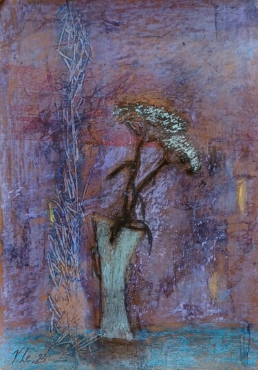 Malerei mit dem Titel "On the windowsill" von Viktoriia Lebedynska, Original-Kunstwerk, Pastell