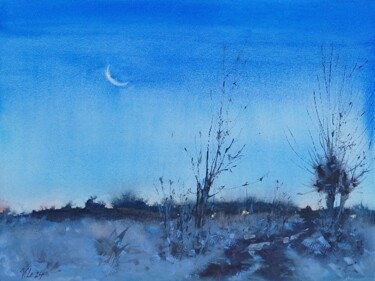 Картина под названием "Evening frost" - Viktoriia Lebedynska, Подлинное произведение искусства, Акварель