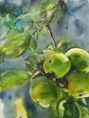 Pintura titulada "Apples in the orcha…" por Viktoriia Lebedynska, Obra de arte original, Acuarela