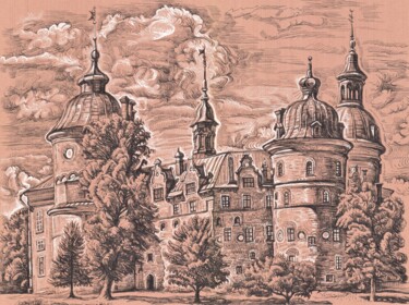 Drawing titled "Gripsholm Castle in…" by Viktoriia Malaniuk, Original Artwork, Ink