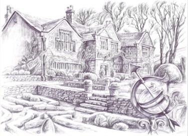 Drawing titled "Paysage architectur…" by Viktoriia Malaniuk, Original Artwork, Ballpoint pen