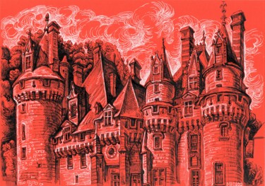 Рисунок под названием "Medieval castle of…" - Viktoriia Malaniuk, Подлинное произведение искусства, Чернила