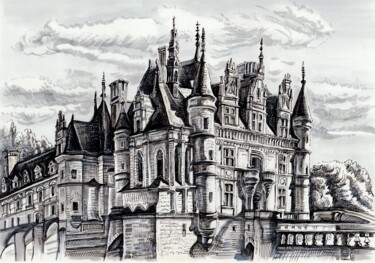 Dessin intitulée "Chenonceau Castle i…" par Viktoriia Malaniuk, Œuvre d'art originale, Marqueur