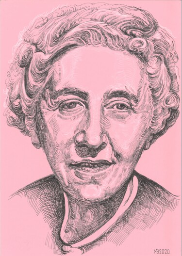 Drawing titled "Portrait d'Agatha C…" by Viktoriia Malaniuk, Original Artwork, Ink