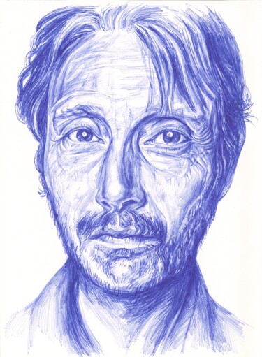 Drawing titled "Portrait de l'acteu…" by Viktoriia Malaniuk, Original Artwork, Ballpoint pen