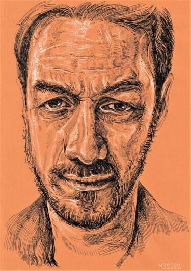 Dessin intitulée "Portrait of actor J…" par Viktoriia Malaniuk, Œuvre d'art originale, Encre