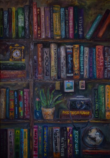 Картина под названием "Bookshelf" - Viktoriia Sakharova, Подлинное произведение искусства, Масло