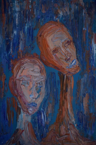 Картина под названием "Orange and blue" - Viktoriia Sakharova, Подлинное произведение искусства, Масло