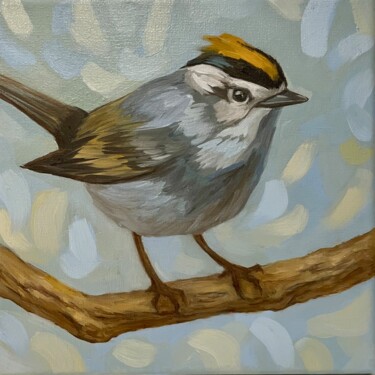 绘画 标题为“Robin bird in blue…” 由Viktoriia Shalaiko, 原创艺术品, 油 安装在木质担架架上